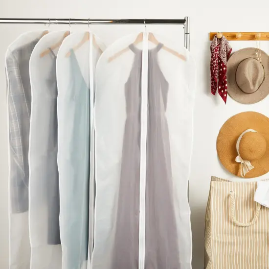 Clear Garment Bag Covers, Zippered Closet Bags for Clothes (24x60 In, 12 Pack) White {2}