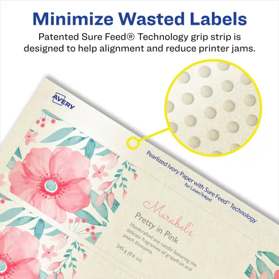 Avery Pearlized Ivory Rectangle Labels with Sure Feed Technology, Print-to-the-Edge, 5/8" x 7-1/2" {4}