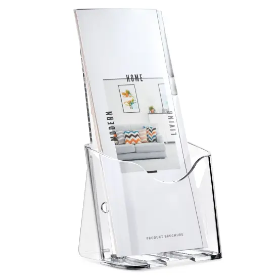 6 Pack Clear Brochure Holder Wall Mount - Pamphlet Display Stand, Mounted Flyer Rack for Menu, Cards, Restaurants, Small Business, Classroom (4x8x3 In) {5}