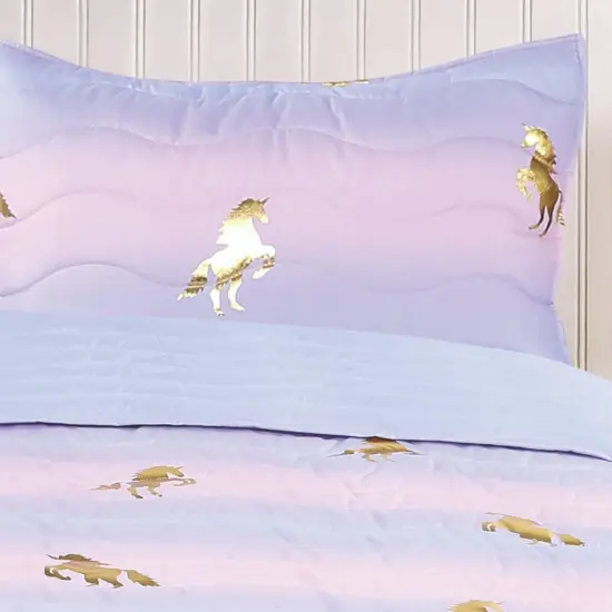 Tadpoles 3-Piece Girls Unicorn Quilt Set | 1 Twin Bed Size Quilt & 2 Standard Shams | Made of 100% Micro-denier Polyester Fiber | Soft, Smooth & Durable | Ideal for Teens | Metallic Gold Unicorns {4}