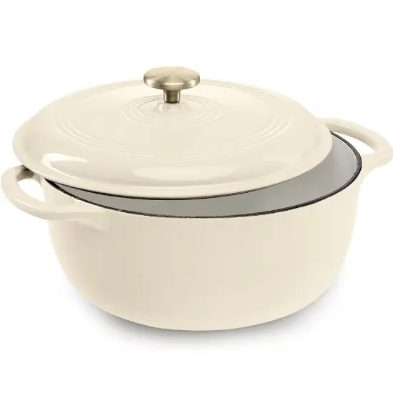 Best Choice Products 7.5 Quart Enamel Cast-Iron Dutch Oven, Heavy-Duty Cookware w/ Dual Handles, Lid Vanilla Buttercream {1}