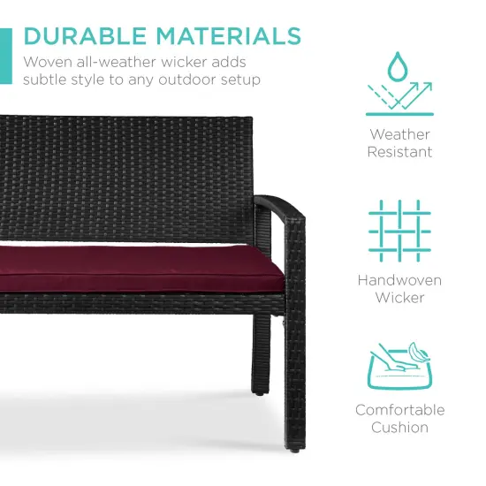 Best Choice Products 2-Person Outdoor Wicker Bench Garden Patio Porch Furniture w/ 700lb Capacity, Cushion Burgundy/Black {5}