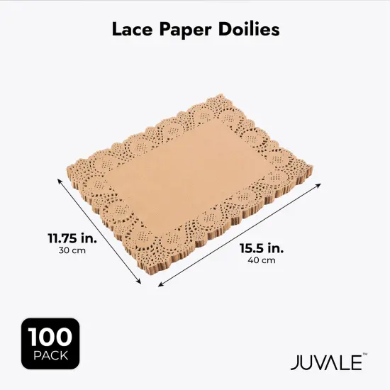 100-Pack Brown Rectangle Disposable Placemats - Fall Lace Paper Doilies for Wedding Table, Thanksgiving, Party (15.5x11.7 In) {3}