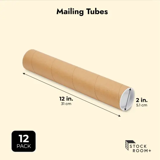 12-Pack Mailing Tubes with Caps, 2x12-Inch Kraft Paper Poster Tube for Shipping, Packing, Bulk Round Packaging, Cardboard Mailers, Art Prints, Maps, Blueprint (Brown) {6}