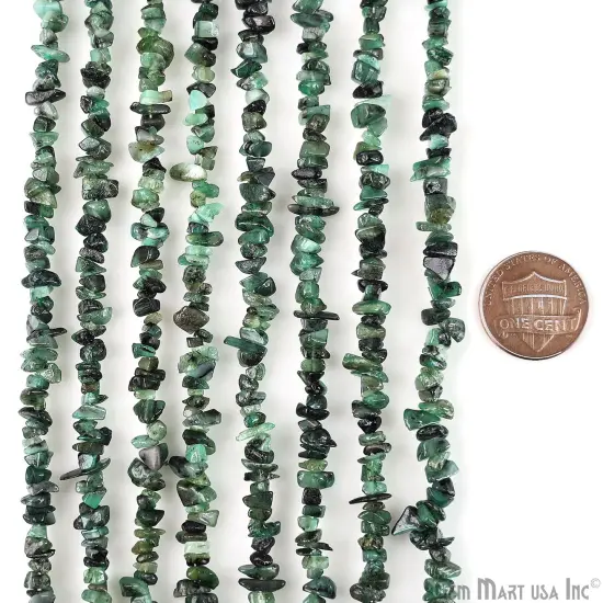 Emerald Chip Beads, 34 Inch, Natural Chip Strands, Drilled Strung Nugget Beads, 3-7mm, Polished, GemMartUSA (CHEM-70001) {3}