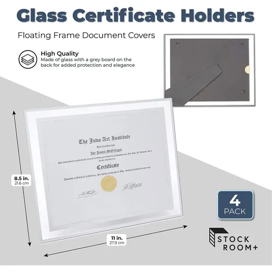 4 Pack 8.5x11 Glass Certificate Frames with Stand for Documents, Diplomas Awards, for Tabletop, Hanging {5}