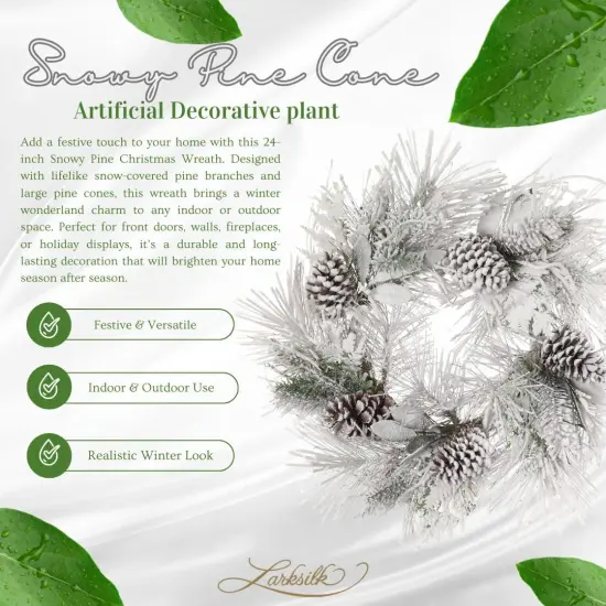 24" Snow-Covered Pine Wreath - Pine Cones & Greenery, Lifelike Winter D&eacute;cor, Perfect for Front Door, Mantel & Wall - Christmas & Holiday Accent, 2024 Christmas Collection, Floral Home by Artificial Flowers {4}