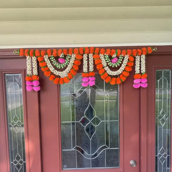 Marigold Jasmine Door Toran Hanging Valance Marygold Garland Mantle Window Decor Bandarwal Puja Diwali Decoration Day of the Dead Dia De Los Muertos Mexican Fiesta Halloween Decor (44 Inch) {2}