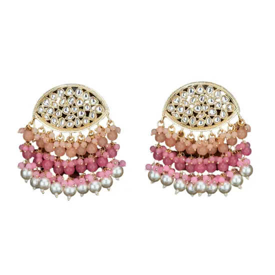 Indian Jhumka Earrings for Women - Large Indian Jhumki Ethnic Chandbali Earrings Faux Kundan & Pearl Beaded Bollywood Style Dangle Earring Jewelry for Bride | Birthday Gift for Her PEACH {1}
