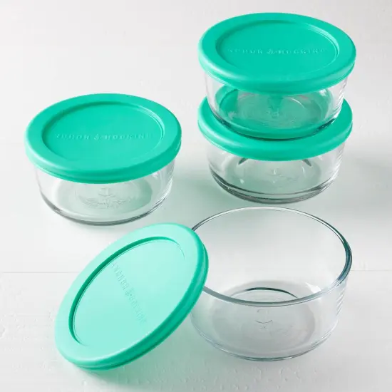 Set of 4 - 2 Cup Glass Food Storage Containers with Lids (Mixed Blue) {5}
