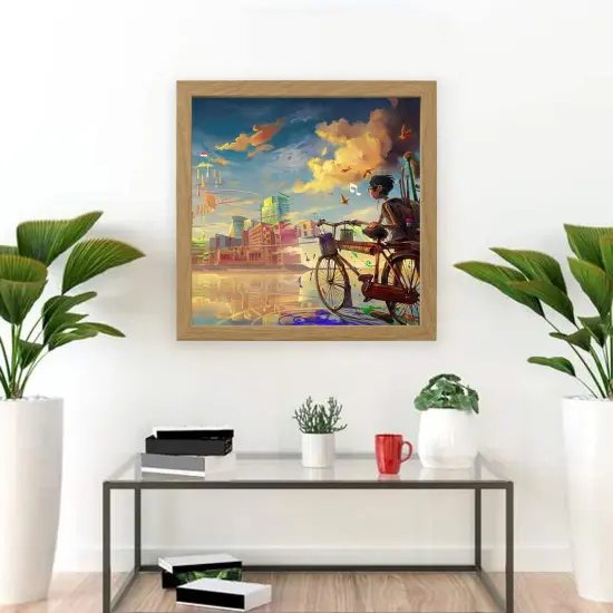 9.75x9.75 Oak Effect Deep Picture Frame with Acid-Free Mat &ndash; Front or Back Display, Safe Plastic Front, Wall or Tabletop, Compatible with ALFTA Adhesive Hook {4}