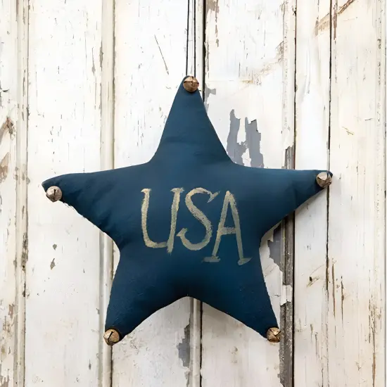 Navy USA Star Ornament with Rusty Jingle Bells 7.25" Plush Patriotic Decor {2}