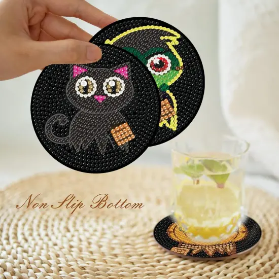 8 Pieces Halloween Diamond Art Coasters with Holder {5}