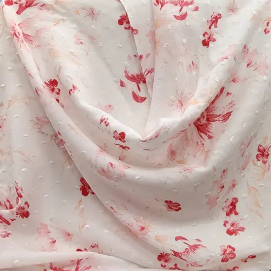 1 Yard Elegant Ivory & Pink Rayon Clip Dot Jacquard Fabric 54/55 Inch Width Elegant Ivory Pink {1}