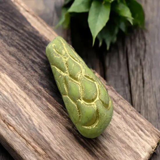 *6* 25x12mm Gold Washed Opaque Matte Olive Green Mermaid Scale Large Drop Beads {3}