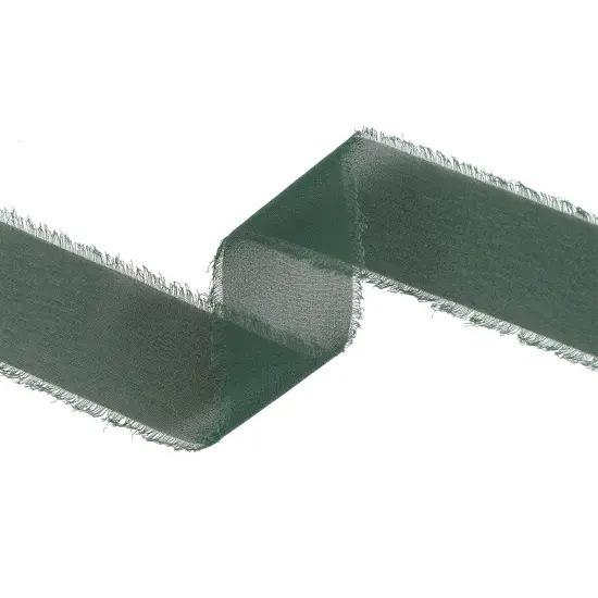 LaRibbons 1 1/2" Frayed Edge Chiffon Ribbon | 10 Yard Roll Dark Green {3}