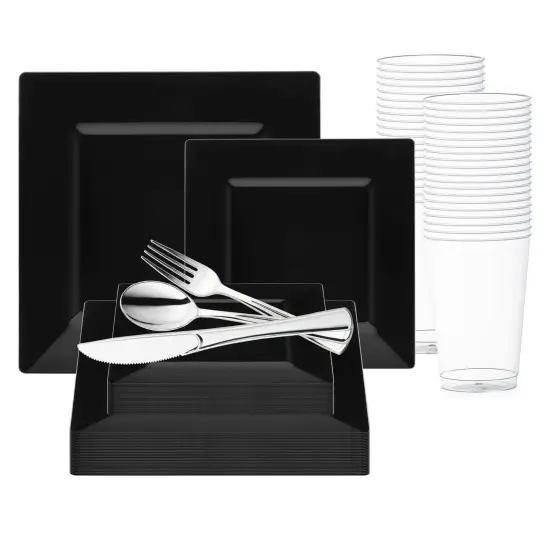 Black Square Plastic Wedding Value Set (20 Settings) {1}