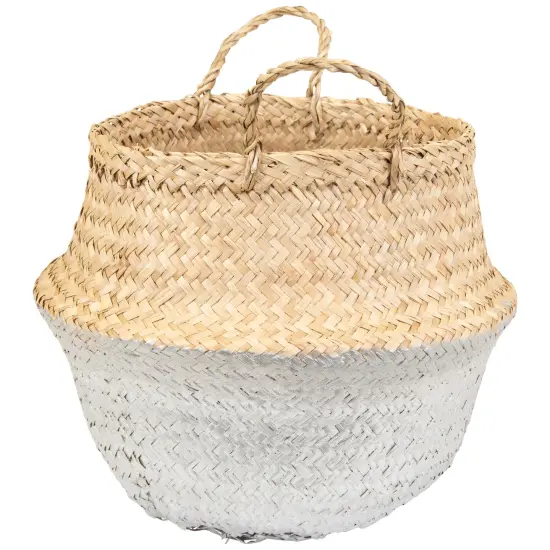Northlight Seagrass Belly Wicker Basket with Handles - 13" - Silver and Beige {3}