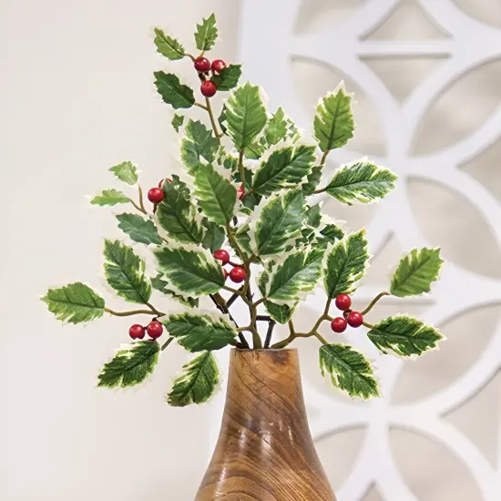 14-Inch Mini Holly Pick with Red Berries and Green Leaves for Holiday Wreaths and Crafts {2}