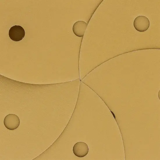 320 Grit - 5" Gold DA Sanding Discs - 5-Hole Pattern Hook and Loop - Box of 50 {3}
