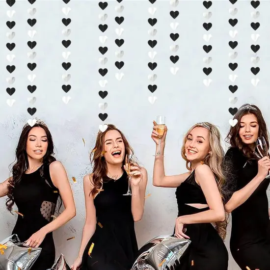 Black White-Silver Party-Decoration Heart Garland - 52ft {4}