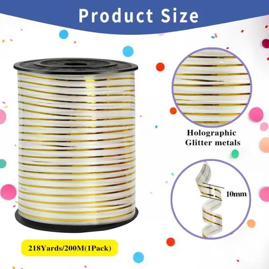 Shiny White and Gold Curling Ribbon - 219 Yards (1 Roll) {2}
