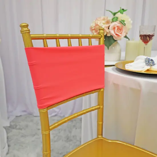 10 Pieces Coral Stretch Spandex Chair Bands for Banquet Chairs 7 x 13 Inches {2}