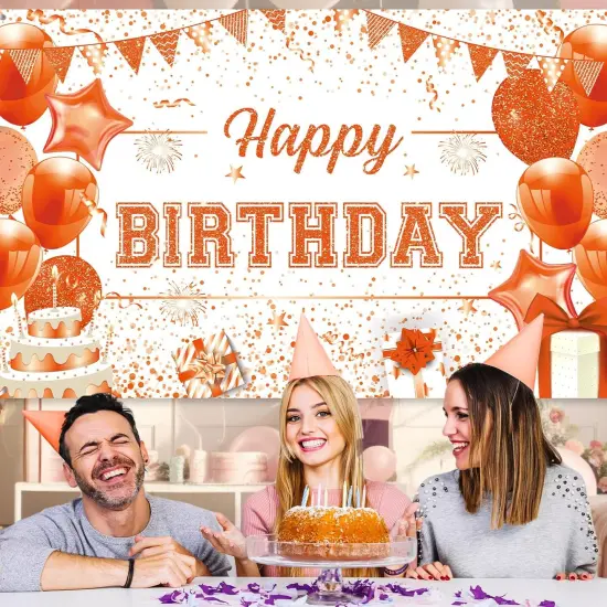 Orange Banner Decorations Large Orange and White Birthday Banner,70.9 x 43.3 Inch {5}