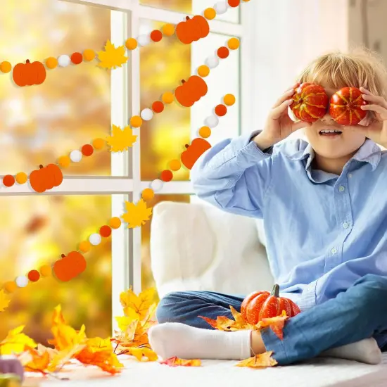 3Pcs Fall Thanksgiving Felt Garland Pumpkin Maple Leaf Hanging Banner {5}