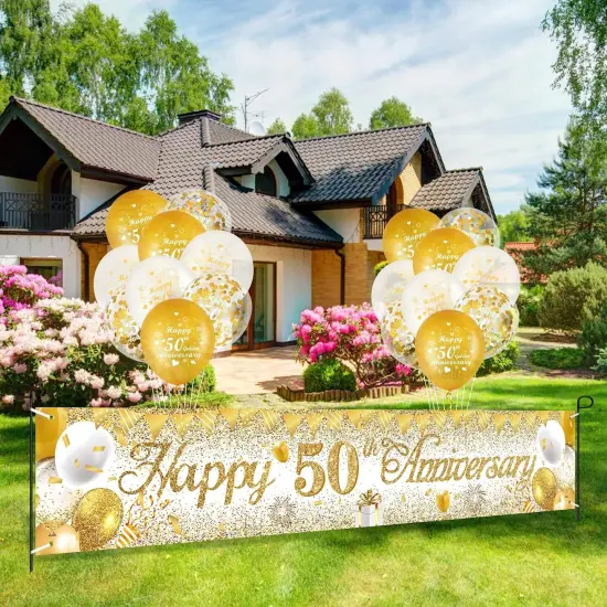 50th Wedding Anniversary Decorations White Gold {3}