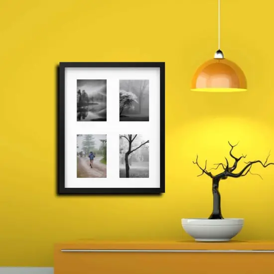 Black Multi-Photo Frame for 4 Pictures 15 &frac34;" x 19 &frac34;" Versatile Display with Acid-Free Mat & Plastic Front Protection {1}