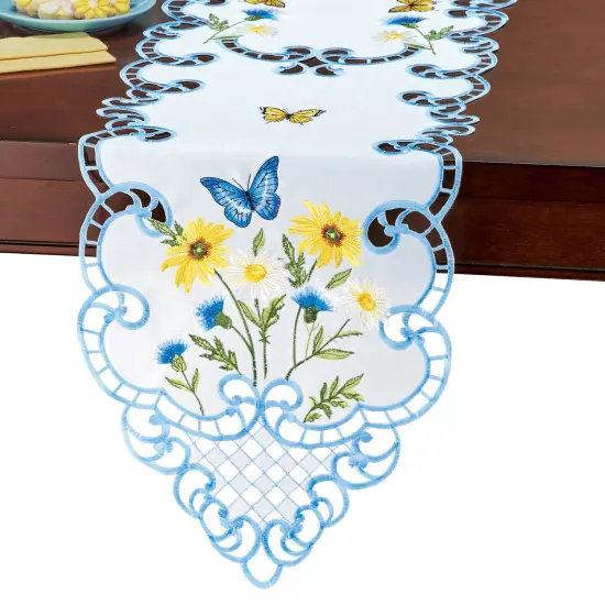 Collections Etc Butterfly Daisies Embroidered Cut-Out Table Linens {2}