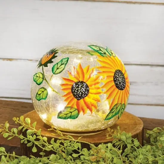 Sunflower Glass Light Orb with LED Lights for Tabletop or Shelf Decor {3}