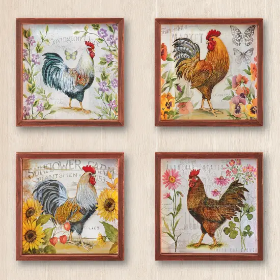 Collections Etc 4pc. French Country Rooster Wooden Framed Wall Set {1}