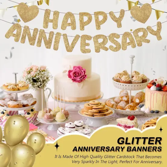 Happy Anniversary Glitter Banner (Champagne Gold) {5}