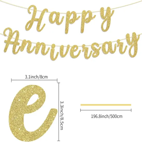 Happy Anniversary Banner Sign Gold Glitter Wedding Bunting Banner Flag {2}