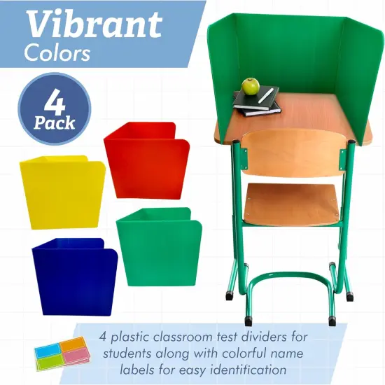 4E's Novelty Plastic Desk Dividers for Students - Pack of 4 - Desk Privacy Panel - Plastic Dividers, Testing Dividers for Classrooms, Easy-to-Clean Durable (Primary Colors) {5}