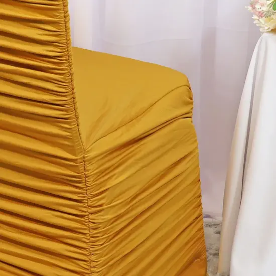 1 Piece Gold Rouge Ruffled Spandex Banquet Chair Cover Elegant Event Seating {4}