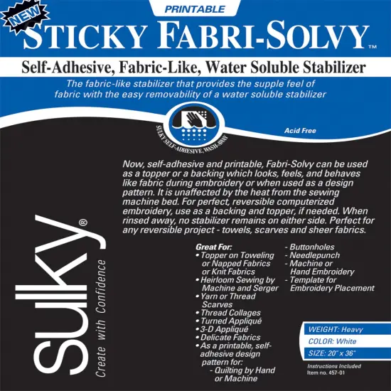 Sulky Sticky Fabri Solvy Stabilizer-20"X36" {1}