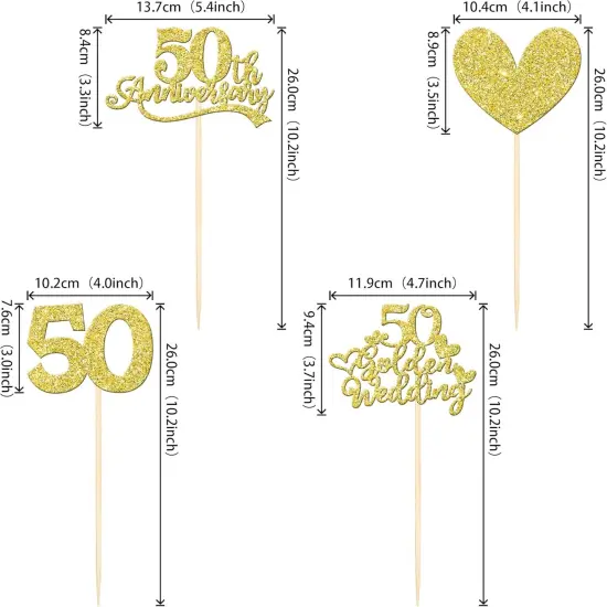 12 PCS 50th Anniversary Centerpiece Sticks Double Sided Gold Glitter {2}