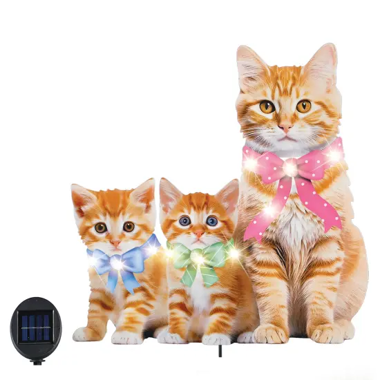 Collections Etc LED Lighted Solar Powered Realistic Cat Family Garden Stake {2}