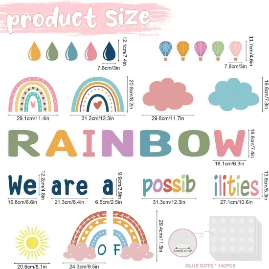 58 Pcs Rainbow Bulletin Board Set Decorations Boho Classroom Decor {3}