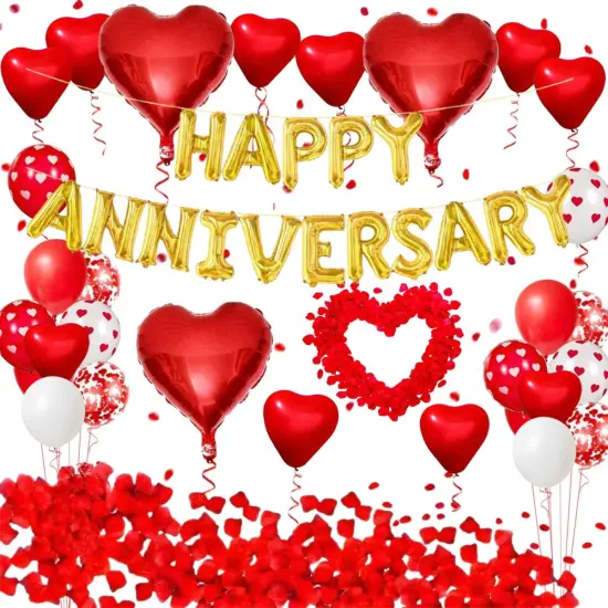 Happy Anniversary Decorations Kit - Balloon Banner, Rose Petals {1}