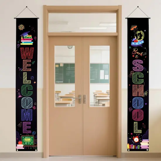 2Pcs Colorful First Day of School Porch Sign Banner 12x71 {5}