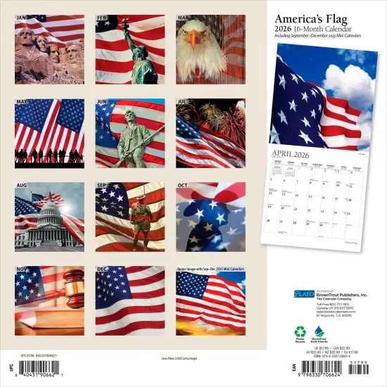 America's Flag | 2026 12 x 24 Inch (Hanging) Monthly Square Wall Calendar | Foil Stamped Cover {2}