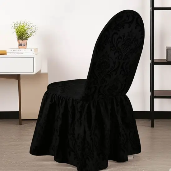 1 Piece Black Floral Damask Jacquard Polyester Banquet Skirt Chair Cover for Elegant Events {2}