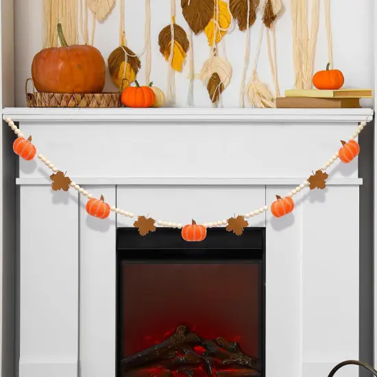 Fall Felt Garland 6.5FT Fall Wood Bead Garland with Felt Pumpkin and Maple Leaves {1}