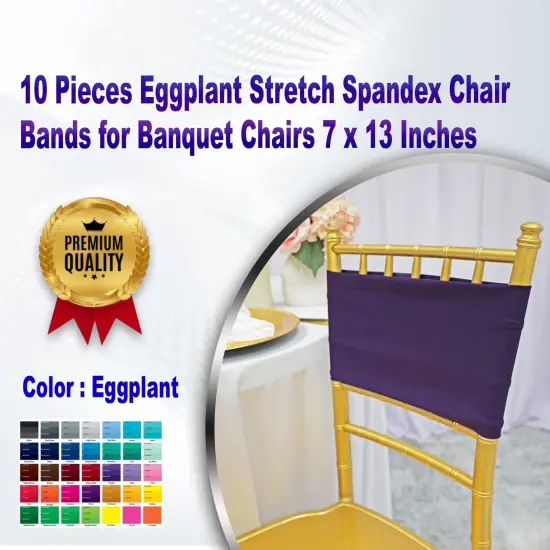 10 Pieces Eggplant Stretch Spandex Chair Bands for Banquet Chairs 7 x 13 Inches {1}