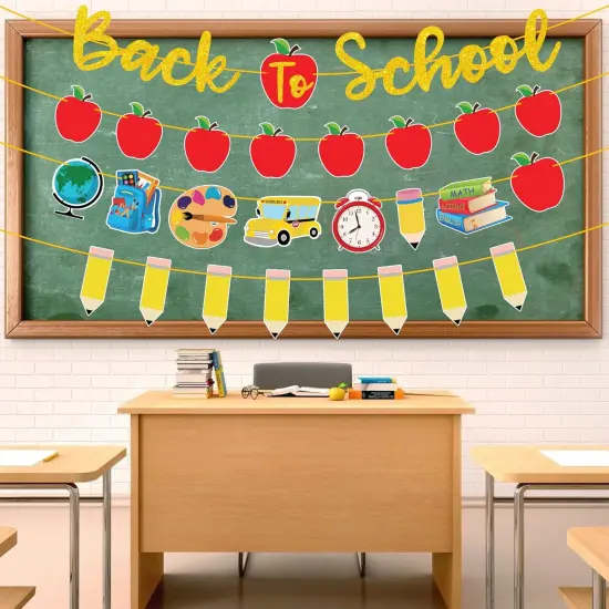 4Pcs Back to School Banner Gold {3}