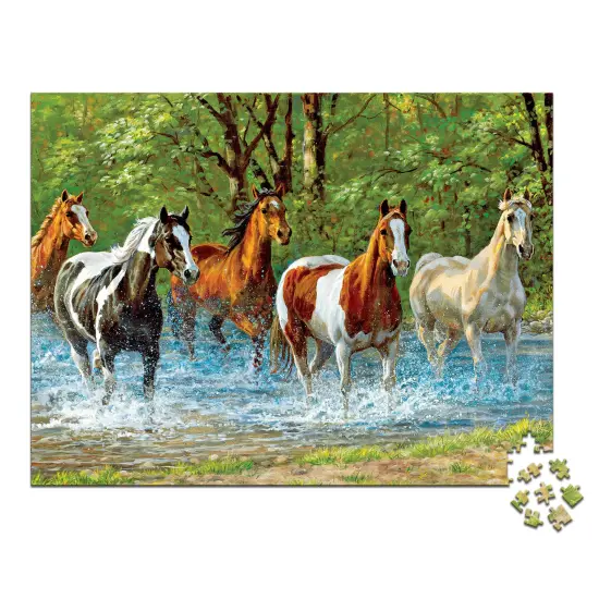 Collections Etc Horse Creek Scene 500-Piece Jigsaw Puzzle {1}
